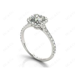 Asscher Cut Halo Diamond Engagement Ring with Claw set centre stone in 18K White