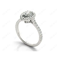 Pear Cut Halo Diamond Engagement Ring with Claw Set Centre Stone in 18K White