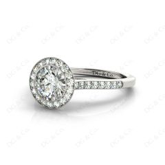 Round Cut Halo Diamond Ring with Bezel Set Centre Stone in 18K White