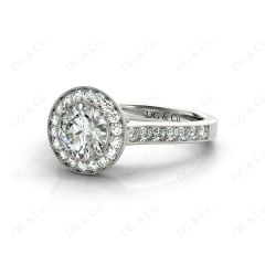 Halo Diamond Engagement Ring Setting Round Cut with Claw Set Centre Stone Channel Setting Side Stone in 18K White Gold