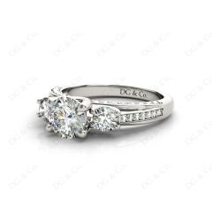 Three Stone Diamond Engagement Ring Round Cut  with a Channel Share Prong Shoulder Setting in Platinum