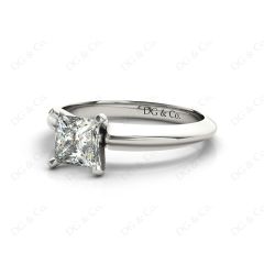 Princess Cut Solitaire Diamond Engagement Ring with Claw set centre stone with Knife-Edge Shoulders in Platinum