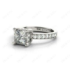Princess Cut Diamond Engagement Ring with Claw set centre stone with Pave Set Prongs and Side Stones in 18K White