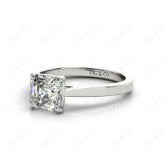 Asscher Cut Solitaire Diamond Engagement Ring with 4 Claw set centre stone in 18K White