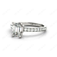 Emerald Cut Diamond Engagement Ring with Four Prong set centre stone in Platinum