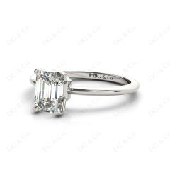 Emerald Cut Classic Four Claws Diamond Solitaire Ring in 18K White