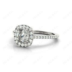 Cushion Cut Halo Diamond Engagement Ring with Claw Set Centre Stone in 18K White