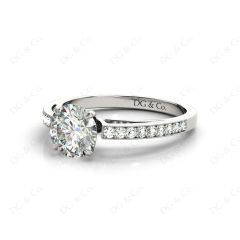 Round Cut Four Claws V Set Diamond Ring with Grain Set Side Stones in Platinum