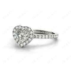 Heart Shape Cut Halo Diamond Engagement Ring with Claw set centre stone and Pave Side Stones in 18K White