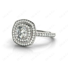 Double Halo Diamond Engagement Ring Round Cut with Claw Set Centre Stone Channel Setting Side Stone in Platinum