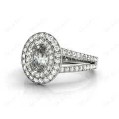 Oval Cut Double Halo Diamond Engagement ring with claw set centre stone in 18K White