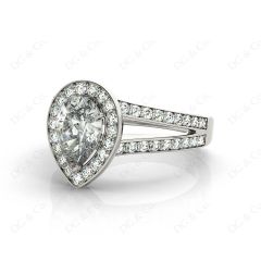 Pear Shape Halo Diamond ring with claw set centre stone in 18K White