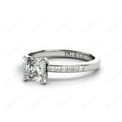 Asscher Cut Diamond Engagement ring with four claws centre stone in Platinum