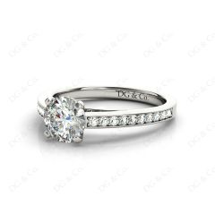Round Cut Claw Set Diamond Ring with Share Prongs Set Side Stones in Platinum