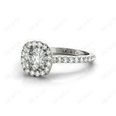Cushion Cut Halo Diamond Engagement Ring with Claw Set Centre Stone in 18K White