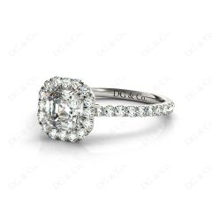 Asscher Cut Halo Diamond Engagement Ring with Claw set centre stone in 18K White