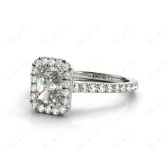 Radiant Cut Halo Diamond Engagement Ring with Claw Set Centre Stone Pave Setting Side Stones In 18K White