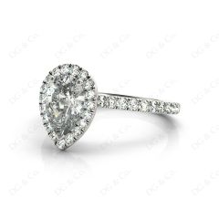 Pear Cut Halo Diamond Engagement Ring with Claw Set Centre Stone in 18K White