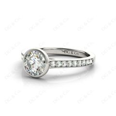 Round Cut Bezel Diamond Ring with Channel Set Side Stones in 18K White