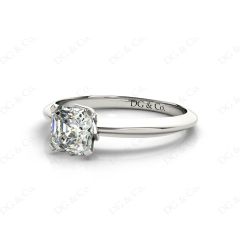 Asscher Cut Four Claw Set Diamond Ring on a Plain Knife Edge Band in Platinum