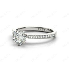 Round Cut Six Claw Set Diamond Ring with Round cut Diamonds  in 18K White