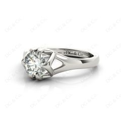 Round Cut Diamond Solitaire Engagement Ring in Split Interwoven Six Prongs Setting in Platinum