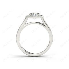 Halo Diamond Engagement Ring Round Cut with Claw Set Centre Stone Miligrain Share Prong Side Stones in 18K White Golde