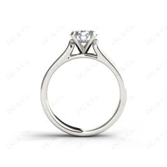 Round Cut Four Claws V Set Diamond Ring with Pave Set Side stones in Platinum
