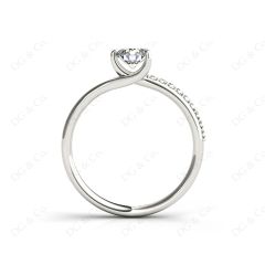 Round Cut Three Claws Diamond Ring with Pave Set Side Stones in 18K White