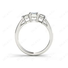 Emerald Cut Four Claw Trilogy Diamond Engagement Ring in 18K White