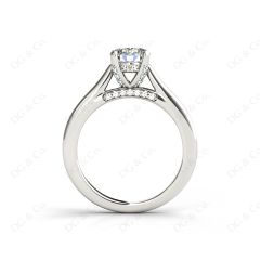 Round Cut Classic Solitaire Four Claws Diamond Engagement Ring with Micro Pavé Set Prongs in 18K White