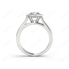 Round Cut Halo Diamond Engagement Ring with Bezel Milgrain Set Centre stone in 18K White