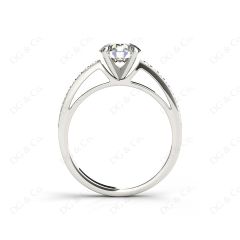 Round Cut Four Claws V Set Diamond Ring with Grain Set Side Stones in Platinum
