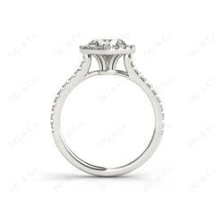Heart Shape Cut Halo Diamond Engagement Ring with Claw set centre stone and Pave Side Stones in 18K White