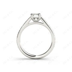 Emerald Cut Four Prongs Diamond Ring with Channel Set Side Stones in 18K White