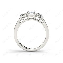 Emerald Cut Trilogy Ring with Channel Set Shoulder Diamonds in Platinum