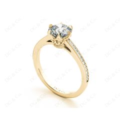 Vintage Style Round Cut Diamond Ring With Six Claws Set Centre Stone. in 18K Yellow