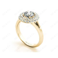Round Cut Double Halo Plain Band Diamond Engagement ring with claw set centre stone in 18K Yellow