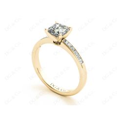 Asscher Cut Diamond Engagement ring with four claws centre stone in 18K Yellow