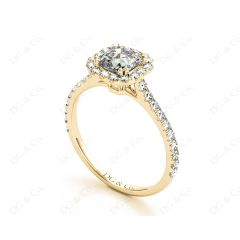 Asscher Cut Halo Diamond Engagement Ring with Claw set centre stone in 18K Yellow
