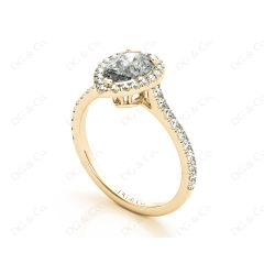 Pear Cut Halo Diamond Engagement Ring with Claw Set Centre Stone in 18K Yellow
