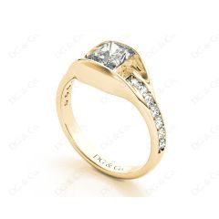 Radiant Cut Diamond Ring with Tension set centre stone in 18K Yellow