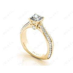 Princess Cut Diamond Engagement Ring with Claw set centre stone in 18K Yellow