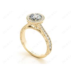 Round Cut Halo Vintage Diamond Engagement Ring With Claw Set Centre Stone in 18K Yellow