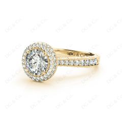 Vintage Style Double Halo Round Cut Diamond Engagement Ring With Claw Set Centre Stone in 18K Yellow