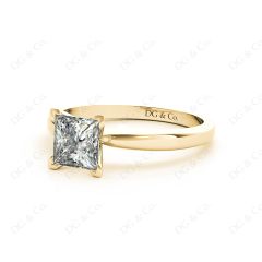 Princess Cut Diamond Engagement Ring with Claw set centre stone in 18K Yellow