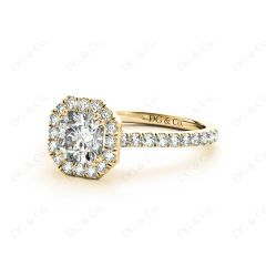 Cushion Square Cut Halo Diamond Engagement Ring with Claw Set Centre Stone in 18K Yellow