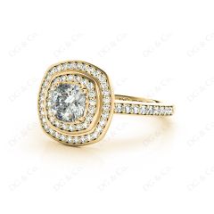 Double Halo Diamond Engagement Ring Round Cut with Claw Set Centre Stone Channel Setting Side Stones in 18K Yellow Gold