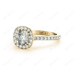 Cushion Cut Halo Diamond Engagement Ring with Claw Set Centre Stone in 18K Yellow