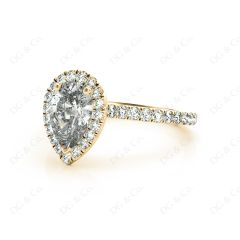 Pear Cut Halo Diamond Engagement Ring with Claw Set Centre Stone in 18K Yellow